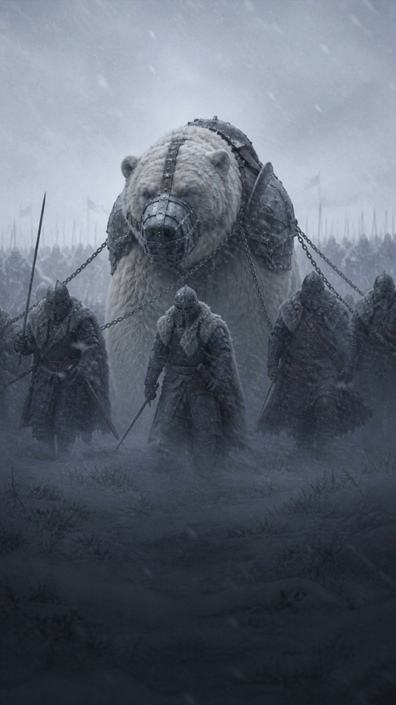 The Aftermath series cover — armored polar bear led by warriors in a snowstorm
